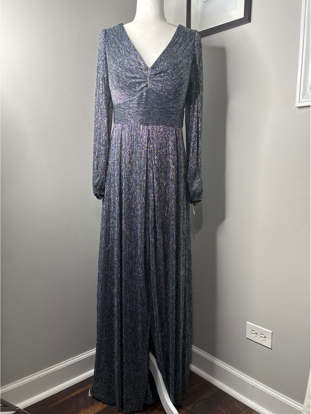 R&M Richards Gunmetal Long Sleeve Evening Gown Size 14